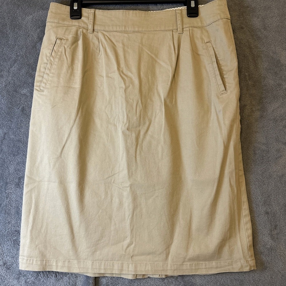 Laura Scott Women's Midi Pencil Khaki Skirt‎ Pockets Belt Loop Career Casual 10